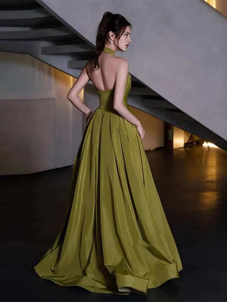 Robes de soirée Weitese pour femmes, col licou, coupe trapèze, robe de bal longue en satin vert, magasins de robes de bal